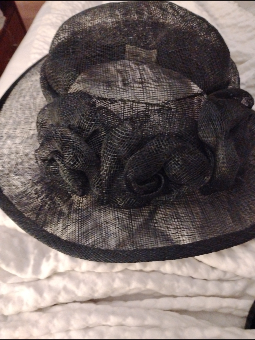 Chic Black Women's Dress Hat with Rosette Trim